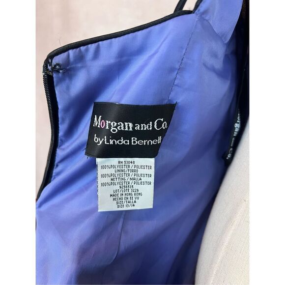 Vintage Celestial 90s Morgan & Co Formal Dress Blue Mesh Stars Whimsigoth Prom - Picture 10 of 11